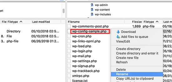 重命名 wp-config-sample.php 文件