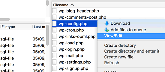 通过 FTP 编辑 wp-config.php 文件