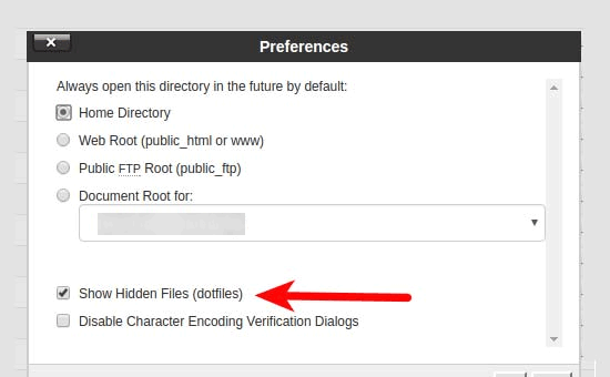 在 cPanel 文件管理器中显示隐藏文件