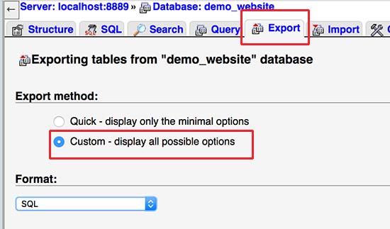 使用 phpMyAdmin 导出数据库