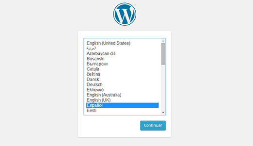 WordPress 允许您在安装过程中选择语言