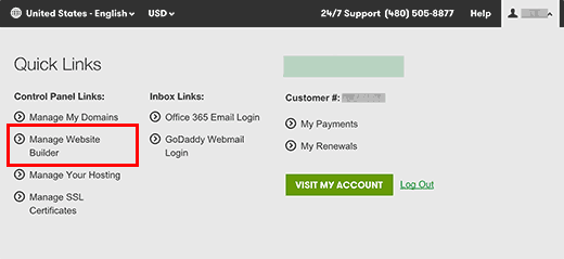 在 GoDaddy 帐户中管理网站构建器