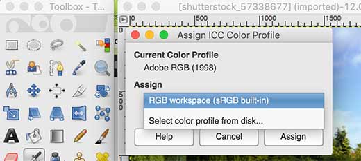 在 GIMP 中分配颜色配置文件