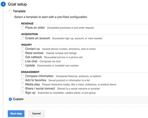 在 Google Analytics 中创建自定义目标