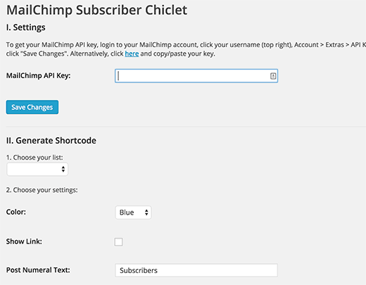 MailChimp 订阅者 Chiclet 设置