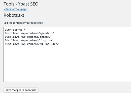 在 Yoast SEO 中使用文件编辑器工具编辑 robots.txt 文件