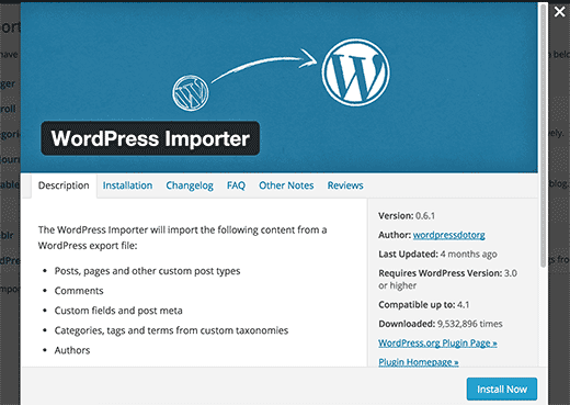 安装 WordPress 导入器插件