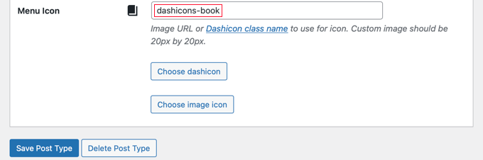 单击选择 Dashicon 按钮