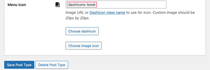 添加了 Dashicon CSS 类