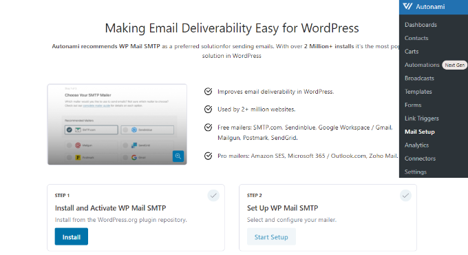 使用 WP Mail SMTP 连接 Autonami