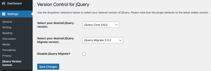 选择您希望运行的 jQuery 版本
