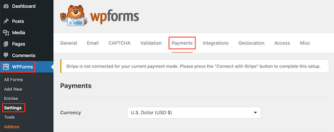 WPForms 的付款设置