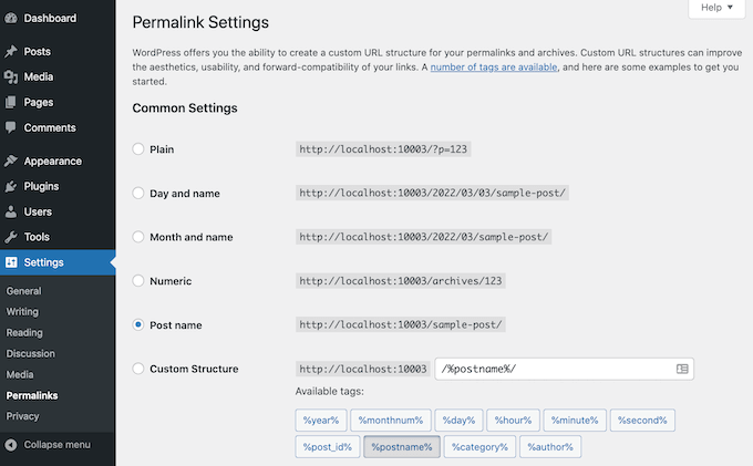 WordPress 永久链接设置。