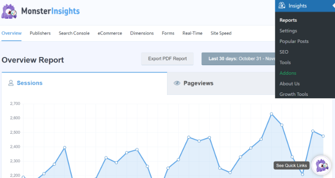 MonsterInsights 仪表板报告