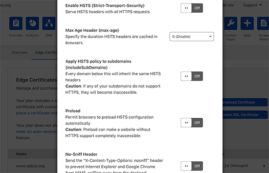 在 Cloudflare 中启用 HTTPS 安全标头