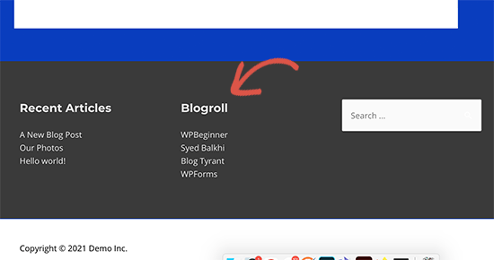 页脚小部件区域中的 Blogroll