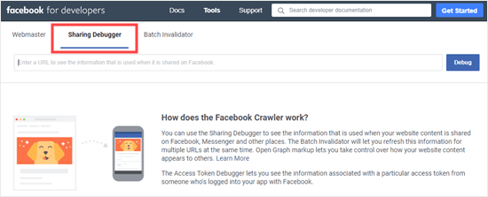 The Facebook Sharing Debugger tool