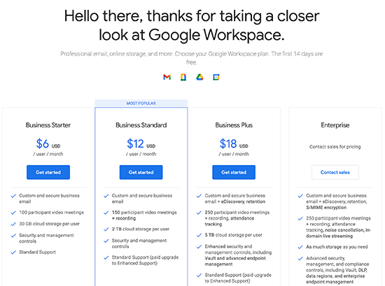 Google Workspace 定价