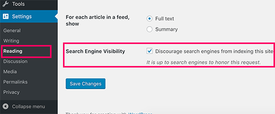 WordPress 中的搜索引擎可见性设置