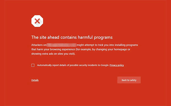 谷歌浏览器中的有害网站警告