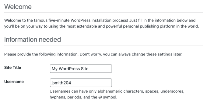 当您安装 WordPress 时，系统会要求您输入用户名，而不是您的全名