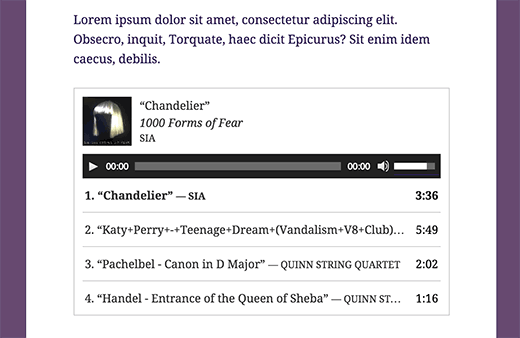 嵌入在 WordPress 博客文章中的音频播放列表