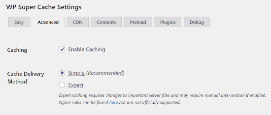 WP Super Cache 高级设置