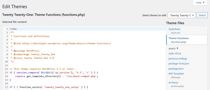 将代码添加到 functions.php 示例