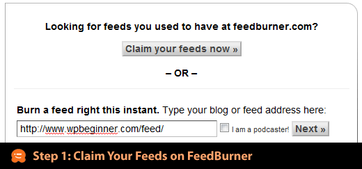 第 1 步 - 在 Feedburner 上声明您的 Feed