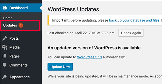 WordPress 更新页面