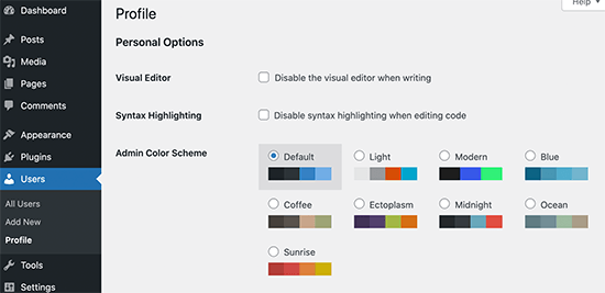 WordPress 中的管理配色方案调色板