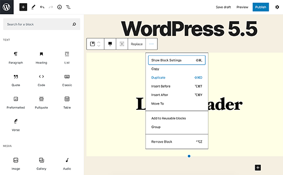 WordPress 5.5 中的块编辑器 UI 更改