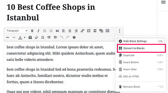 在新的 WordPress 5.0 编辑器中编辑旧文章