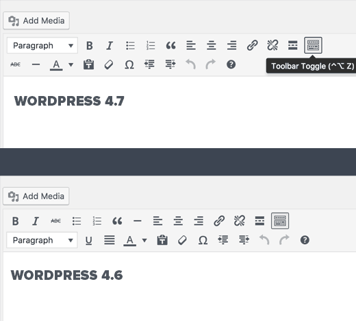 在 WordPress 4.7 中更改了编辑器