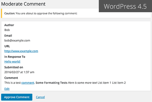 WordPress 4.5 中的新评论审核屏幕