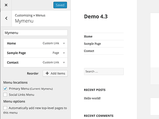 WordPress 4.3 允许您在定制器中编辑菜单