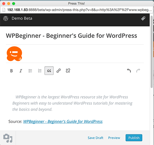 在即将推出的 WordPress 4.2 中按此弹出窗口