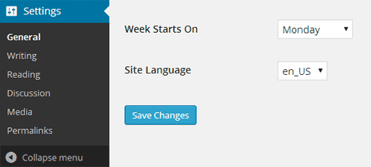 在 WordPress 设置中选择语言