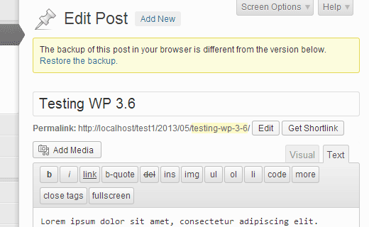 WordPress 3.6 自动保存功能利用浏览器存储自动保存帖子