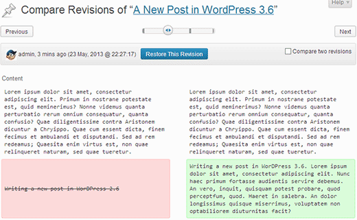 改进了 WordPress 3.6 中的帖子修订
