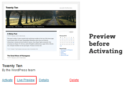 实时主题预览 - WordPress 3.4