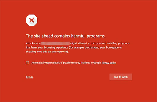此网站包含 Google Chrome 中的有害程序错误