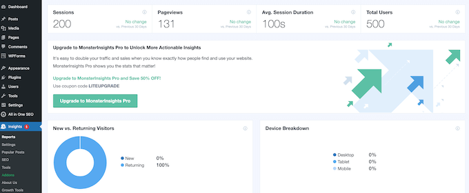 MonsterInsights 分析仪表板