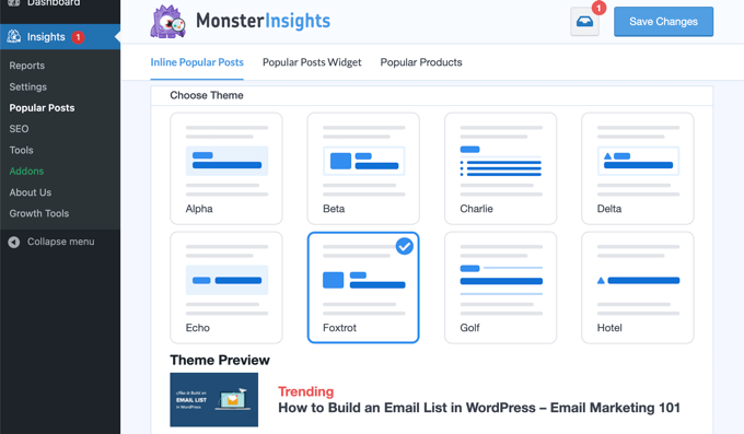 MonsterInsights 热门帖子小部件