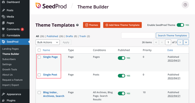 SeedProd 为您的主题创建您需要的所有模板