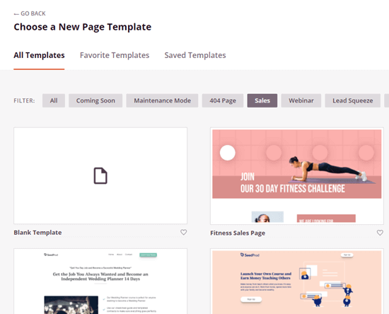 Choosing your page template in SeedProd