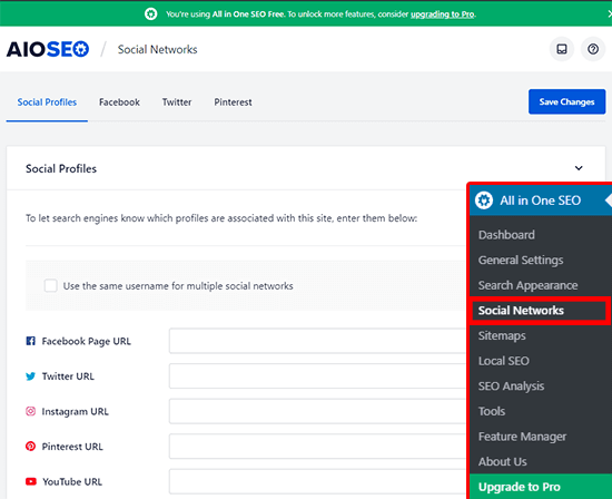 AIOSEO 社交网络设置