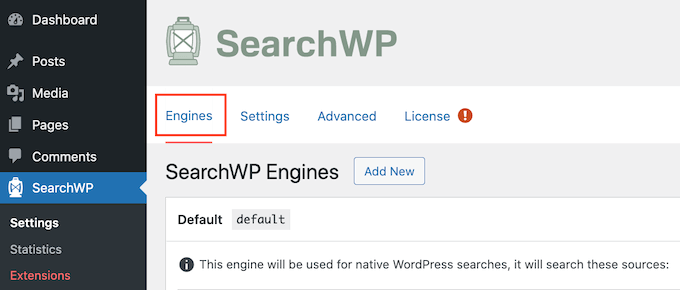 SearchWP 引擎选项卡
