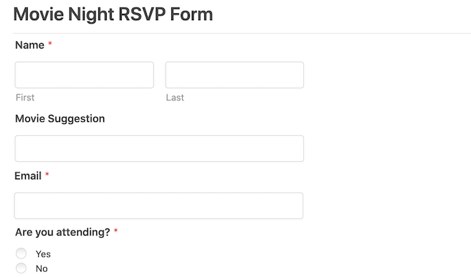 使用 WPForms 创建的示例预订表格