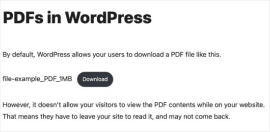 默认情况下，PDF 被添加为下载链接